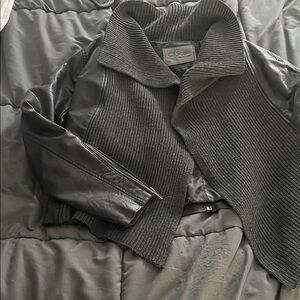 Ci Sono Black Ribbed Vegan  Leather Jacket